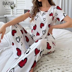 Nuevo Conjunto de Pijama para Mujer, Estampado de Corazones, Manga Corta y Pantalones Largos, Ropa de Dormir - Product Image 1