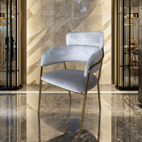 Chaise de salle à manger de luxe en velours avec pieds en métal doré, style nordique, chaise de salle à manger pour restaurant