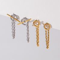 Boucles d'oreilles pendantes à pampilles, chaîne en T, plaqué or 18 carats, acier inoxydable, zircon cubique blanc, bicolores, délicates, bijoux de mode pour femme