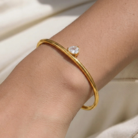 X & L vente en gros exquis larme Zircon ouvert manchette bracelet 304 acier inoxydable plaqué or 18 carats bijoux à la mode pour les femmes vêtements quotidiens