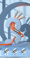 Kabel Data Tipe C PD 120W 6A, kabel pengisi daya ponsel silikon cair 3 in 1 Super cepat Zinc Alloy UCB04