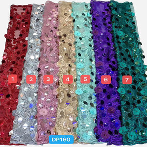 3D apliques de diseño Nigeria bordado gran tela de lentejuelas fiesta vestido de - Product Image 6