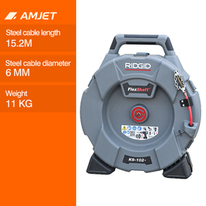 AMJET/K9-102 Herramienta de desatascado de alcantarillado con eje flexible de 15.2M, dispositivo de impacto de doble cadena ligero para tuberías principales residenciales y comerciales - Product Image 1