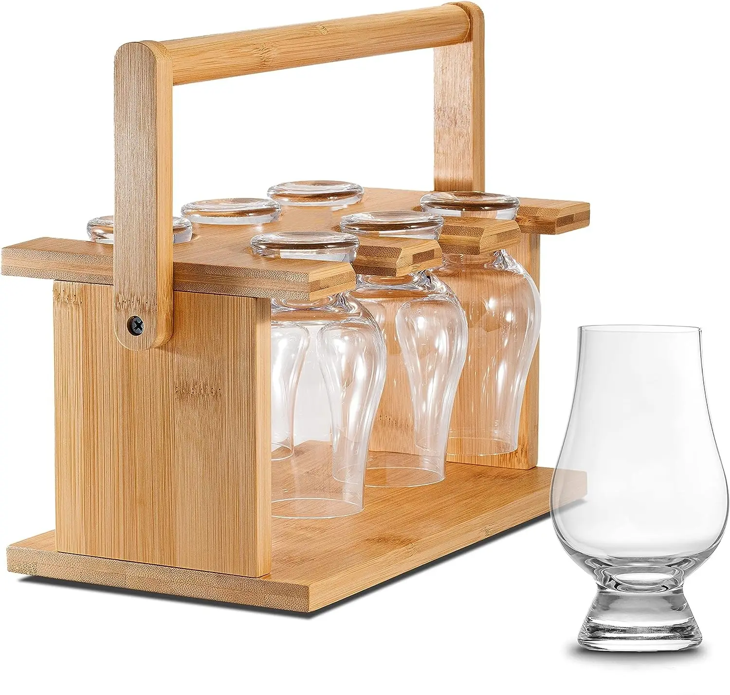 Bamboo Whiskey Glass Holder Drinking Glass Holder Carrier and Drying Rack for Whisky Tasting Glassware