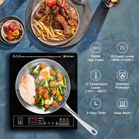 Cuisinière à induction en céramique multifonction 1000W-2000W, 9 niveaux, 12 températures réglables, minuterie 3 heures, verrouillage de sécurité, portable