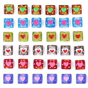 Memory 15mm Square Glass Beads With Heart Polka Dot Design For DIY Bracelets And Necklaces - Product Image 5