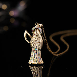 Euro-American New Style Saint Jude Skull Colgante Collar 40 + 6cm 2 Piezas Latón Chapado en oro Zircon Niños 40 + 6cm 2 Piezas - Product Image 4