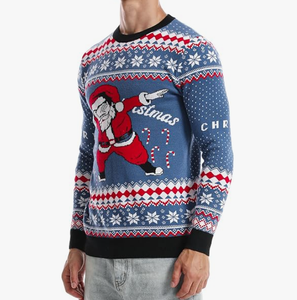 Pull de Noël moche pour <span class=keywords><strong>homme</strong></span> 100 % coton tricoté, personnalisé avec motif Père Noël et flocon de neige, à manches longues, pour fêtes de fin d'année, fabrication OEM - Product Image 4