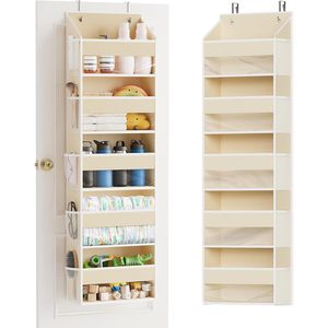 Organisateur suspendu au-dessus de la porte, 5 couches avec poches en filet, beige, rangement suspendu pour derrière les portes ou les murs - Product Image 1