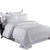 Jogo de cama jacquard, 300tc 100% algodão liso branco 5 estrelas listras lavável capa da cama de linho hotel