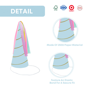 Xieli <span class=keywords><strong>cumpleaños</strong></span> fiesta decoraciones <span class=keywords><strong>unicornio</strong></span> tema raya dorada cono <span class=keywords><strong>de</strong></span> papel sombreros con borla colorida - Product Image 4
