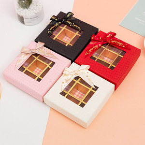 Luxury UV Coated Elegant Food Safe Chocolate <b>Paper</b> <b>Packaging</b> Box with Transparent Window Dessert Gift Box and Bow - Product Image 3