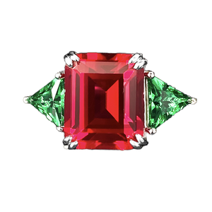 925 <b>Silver</b> <b>Emerald</b> Cut Ruby Cocktail <b>Ring</b> With Green Zircon Prong Setting Luxury Geometric Women's Party Jewelry - Product Image 1
