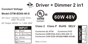 2 in 1 sürücü + Dimmer - CCT/<span class=keywords><strong>1CH</strong></span>/ON/OFF 120VAC 60Hz UL/FCC/sınıf 2 ayarlanabilir renk sıcaklığı ve kısılabilir güç kaynağı 60w 100w - Product Image 5