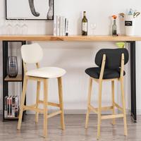 Chaise de bar simple à dossier haut en hêtre noir, chaise de loisirs en cuir pour la maison, le bureau, la cuisine