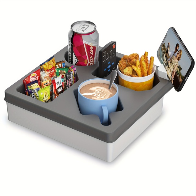 Waterproof Silicone Sofa Couch Caddy Sofa Couch Cup Holder Tray with Phone Stand for TV Remote Snacks Drinks Cellphone