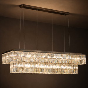 Lampe suspendue linéaire à deux niveaux avec bande de cristaux, câble réglable, pour villa de villégiature, salle à manger, luminaire suspendu - Product Image 2