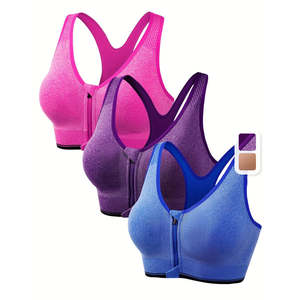 Paquete de 3 Sujetadores Deportivos de Talla Grande para Mujer, con Cierre, Acolchado Suave, Soporte Inalámbrico, Alto Impacto, Transpirable, Absorbe la Humedad, Estampado - Product Image 1