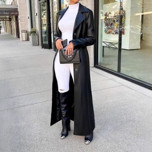 Abrigo Largo de Cuero PU para Mujer, Estilo Urbano, con Cuello y Botones, para Otoño/Invierno - Product Image 5