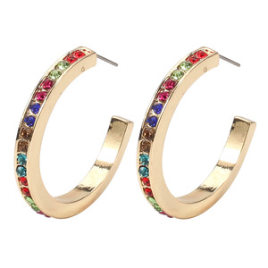 ต่างหูแบบห่วง ชุบทอง 22k ประดับเพชรรุ้ง ทรงช่องใส่เพชร เหมาะสำหรับใส่ทุกวัน สไตล์ทันสมัยสำหรับทุกเพศ - Product Image 5