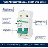 Interrupteur sectionneur JLHL 1P 2P 3P 4P 63A 80A 100A 125A 400V sur rail DIN, sectionneur principal IEC60947-3