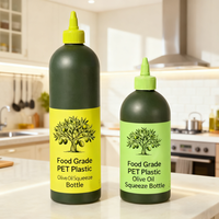 Bouteille de 100 ml, 250 ml, 500 ml, 750 ml, 1000 ml en plastique PET vert mat de qualité alimentaire pour huile d'olive, distributeur de sauce à presser avec bouchon à vis