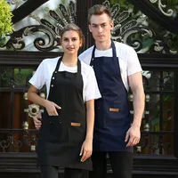 खबर डेनिम धारी जेब के साथ फांसी गर्दन महिलाओं पुरुषों वेटर एप्रन बावर्ची Aprons रसोई होटल कॉफी दुकान बेकरी नई महाराज एप्रन