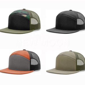 High Quality Premium Mesh Customizable Logo Embroidery <b>Printing</b> Solid Black Mens Unisex Cheap 5 Panel Trucker Snapback <b>Hat</b> - Product Image 5