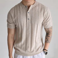 Weshallo Old Money Style esthétique hommes coton tricots t-shirts personnalisé à manches courtes lin tricoté pull pull