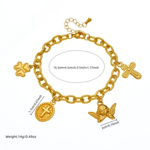European American Retro Gold Plated Chunky Chain Bracelet With Cross Angel Charm For Women - Product Image 4