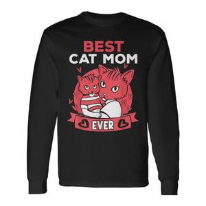 Maglietta a maniche lunghe Best Cat Mom Ever Portal Cat Design nera - Product Image 1