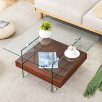 Table basse moderne multifonctionnelle à double plateau Aibike, en verre trempé et structure métallique, avec tiroirs pour le rangement dans le salon