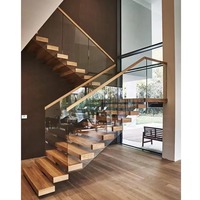 Escalier flottant en forme de U suspendu en chêne moderne pour intérieur, avec plateforme et marche, pour appartement, prix d'usine
