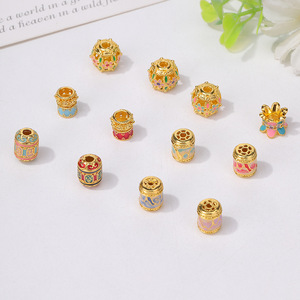 18K émail couleur rôti bleu goutte huile seau perle Six mots vérité cinq voies dieu richesse séparateur métal perles produit - Product Image 3