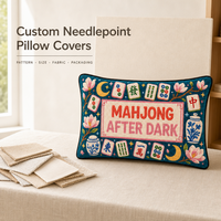 Housse de coussin Mahjong After Dark en point de croix avec dos en toile, pour décoration florale orientale de luxe faite à la main, 30x20cm, article cadeau pour la maison
