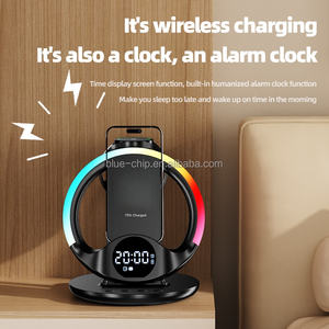 Réveil numérique pliable de bureau <span class=keywords><strong>7</strong></span> en 1, chargeur sans fil, station de charge rapide 15W pour <span class=keywords><strong>iPhone</strong></span>, Samsung, téléphone portable, montre intelligente - Product Image 3