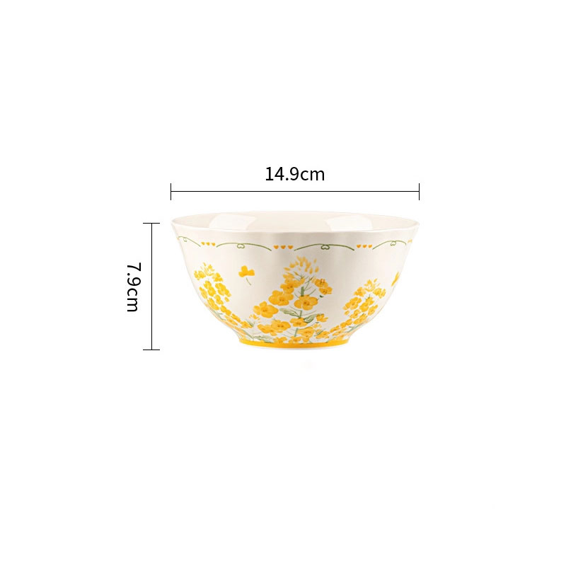 ชามไหมขัดฟัน 6 นิ้ว - ดอกเรปส์เคลือบสีขาว