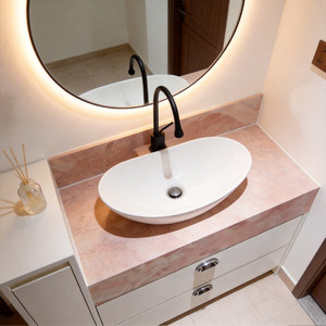 Meuble de salle de bain autoportant en céramique avec vasque, en pierre de Feng Shui, couleur crème - Product Image 4