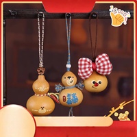 Ensemble de porte-clés en gourde naturelle peinte à la main, imitation antique, fait main, pendentif porte-bonheur chinois Fu Lu, breloque de sac en forme de calebasse