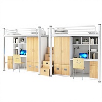 Lit superposé double intégré avec bureau, armoire et rangements intégrés, escalier et espace privé – Ensemble de mobilier tout-en-un pour étudiants et personnel