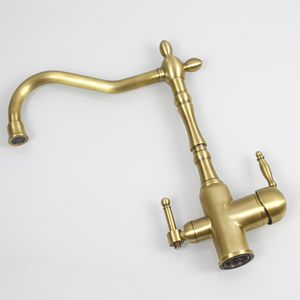 <span class=keywords><strong>Robinet</strong></span> de cuisine vintage à trou unique, multifonctionnel trois-en-un, eau chaude et froide, en laiton antique - Product Image 5