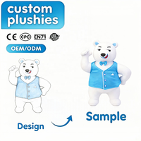 Mascotte en peluche personnalisée Ours polaire avec vêtements, personnage de marque en peluche douce, OEM ODM, logo personnalisé, cadeau promotionnel d'entreprise