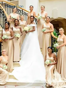 كتف واحد مخصص حورية البحر ضيف مع تنورة للنساء فساتين حفلات خضراء لامعة من الساتان الناعم فساتين وصيفة العروس لحفل الزفاف - Product Image 3