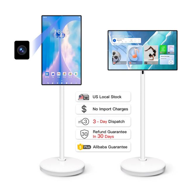 24 Inch 128GB Bedroom Smart TV 13MP Camera Rotating  Mobile Portable TV Stand on Wheels Rechargeable Battery Android TV