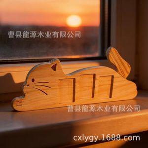 <b>Wooden</b> <b>Cat</b> Shaped Photo Frame Handmade Tabletop Pet Keepsake Ornament Horizontal Customized Design - Product Image 2
