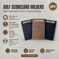 Porte-cartes de score de golf en similicuir gravable au laser, vente en gros, couverture de carnet de scores portable et légère en cuir gravé au laser