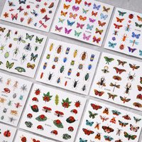 30 autocollants adhésifs pour ongles, motifs insectes, pour décorations d'ongles, manucure, faux ongles, fournitures, papillons, abeilles