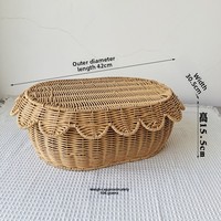 Ovale schelpvormige geweven plastic rotan eco-vriendelijke waterdichte fruitmand met deksel, handgemaakt voor thuis & bureaugebruik