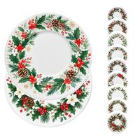 Piring alas Natal putih, piring alas pohon Natal dengan pita, ukuran 13 inci, grosir, dekorasi rumah custom, pesta