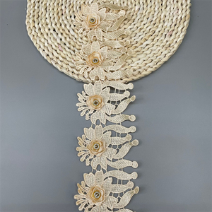 Nueva perla hecha a mano cuenta flor bordado borde encaje guipur recorte tela 3D cinturón nupcial cinta encaje vestido decoración costura - Product Image 2